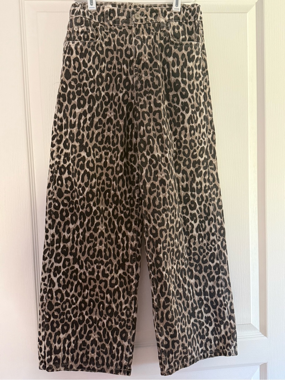 Zara Leopard Print Wide-Leg Jeans - Taupe and Black